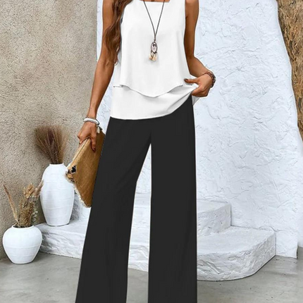 Women’s Layered Tank Top and Wide Leg Trouser Set