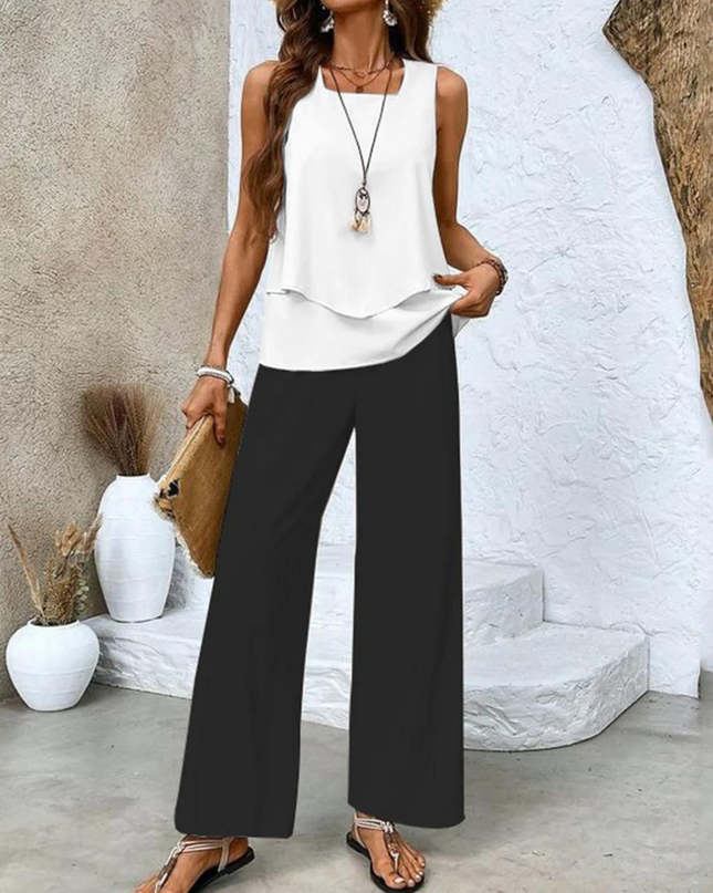 Women’s Layered Tank Top and Wide Leg Trouser Set