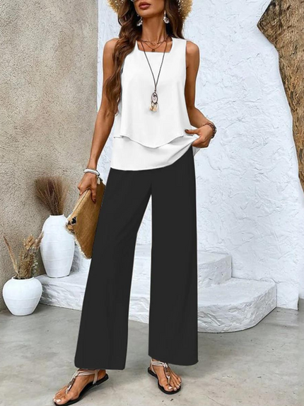 Women’s Layered Tank Top and Wide Leg Trouser Set
