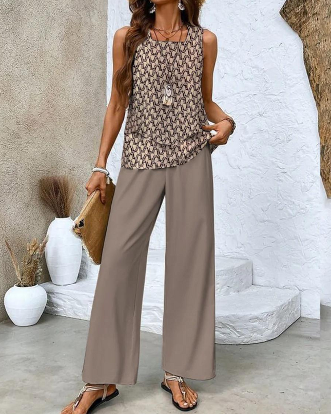 Women’s Layered Tank Top and Wide Leg Trouser Set