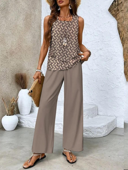 Women’s Layered Tank Top and Wide Leg Trouser Set