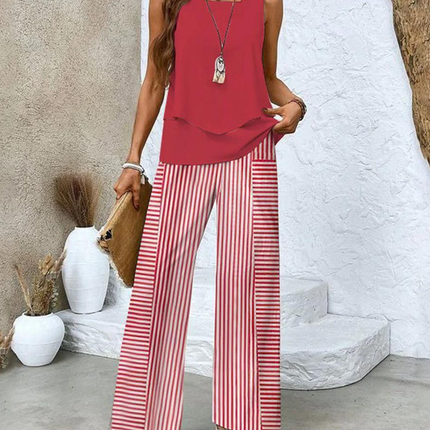 Women’s Layered Tank Top and Wide Leg Trouser Set