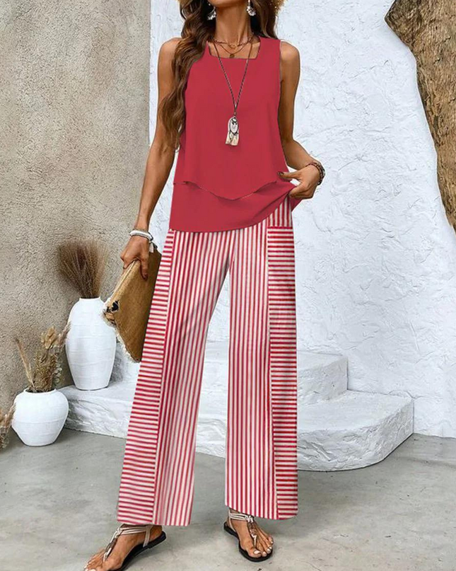 Women’s Layered Tank Top and Wide Leg Trouser Set