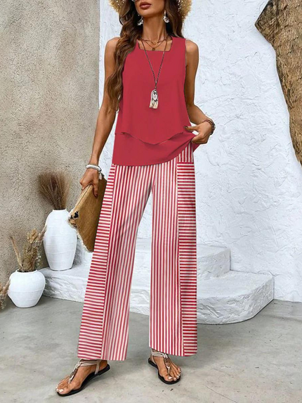 Women’s Layered Tank Top and Wide Leg Trouser Set
