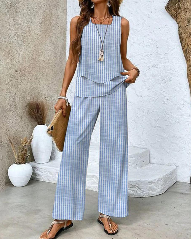 Women’s Layered Tank Top and Wide Leg Trouser Set