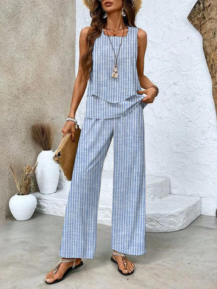 Women’s Layered Tank Top and Wide Leg Trouser Set