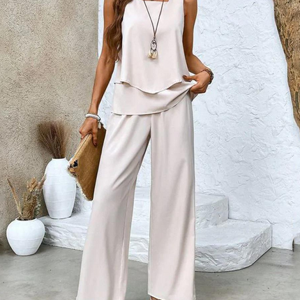 Women’s Layered Tank Top and Wide Leg Trouser Set