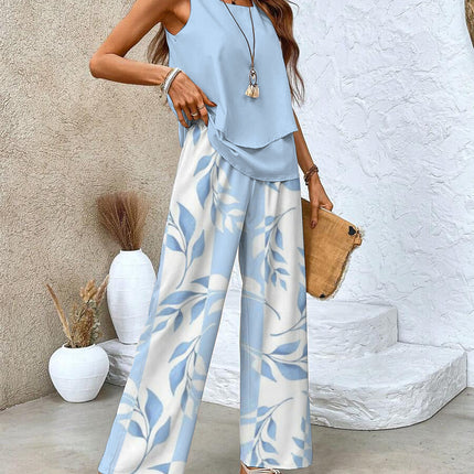 Women’s Layered Tank Top and Wide Leg Trouser Set
