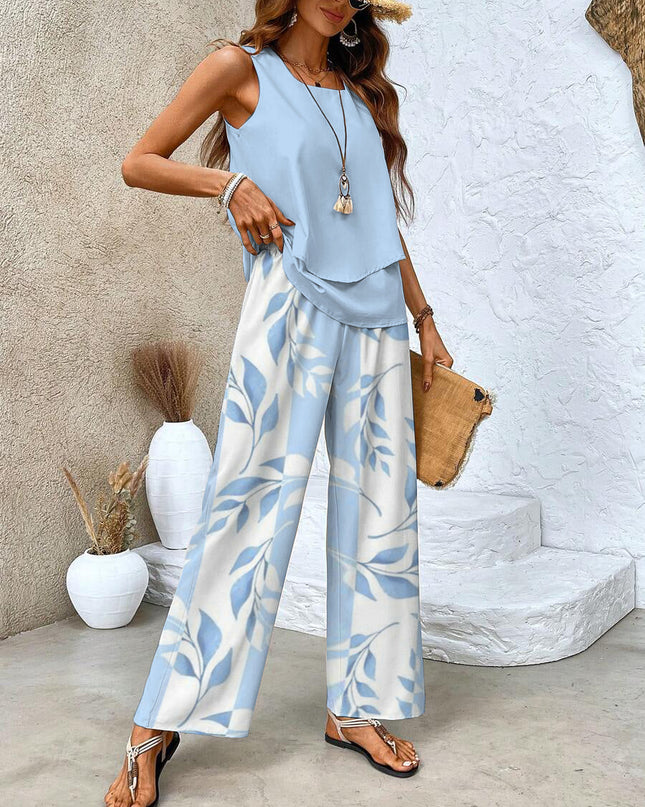Women’s Layered Tank Top and Wide Leg Trouser Set