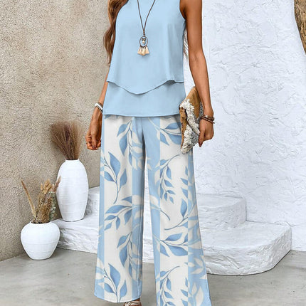 Women’s Layered Tank Top and Wide Leg Trouser Set