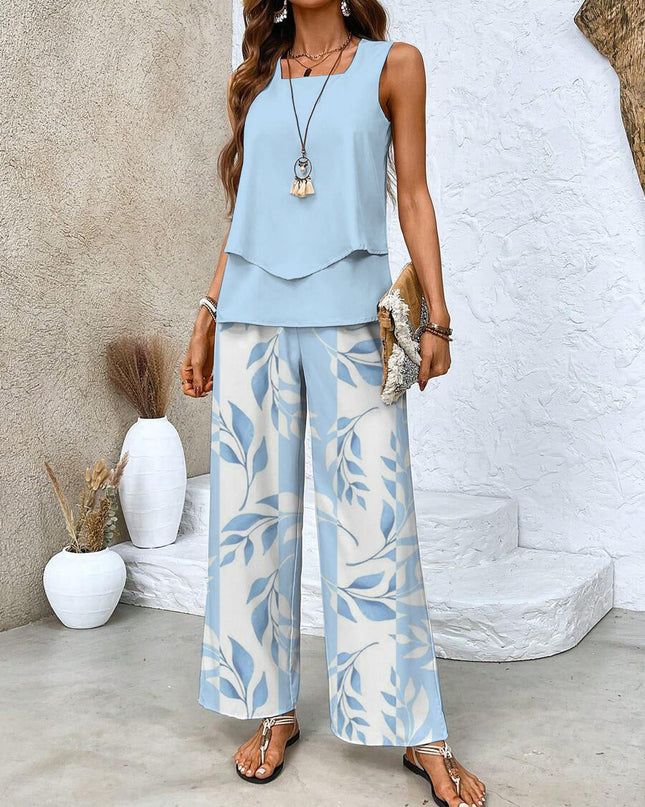Women’s Layered Tank Top and Wide Leg Trouser Set