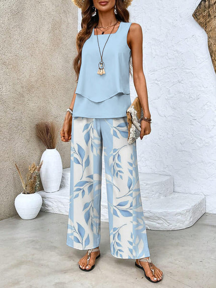 Women’s Layered Tank Top and Wide Leg Trouser Set