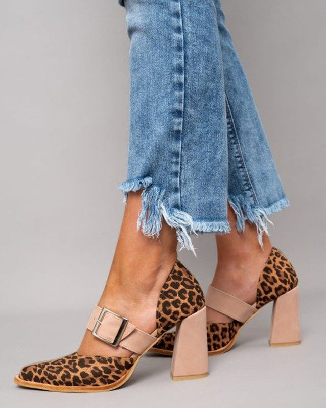 Women’s Leopard Print Buckle Strap Heels