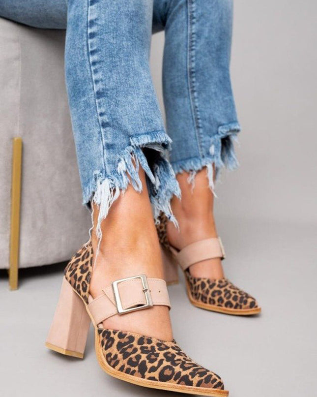 Women’s Leopard Print Buckle Strap Heels