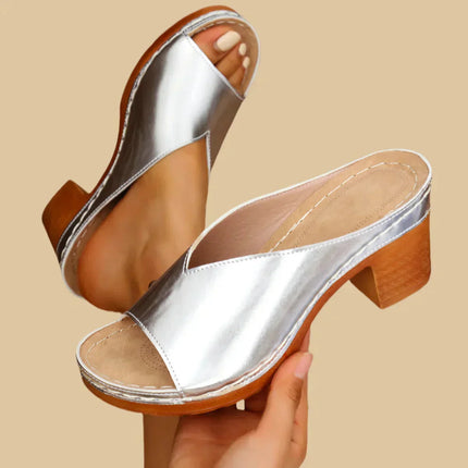 Women’s Metallic Block Heel Mule Sandals