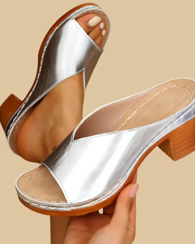 Women’s Metallic Block Heel Mule Sandals
