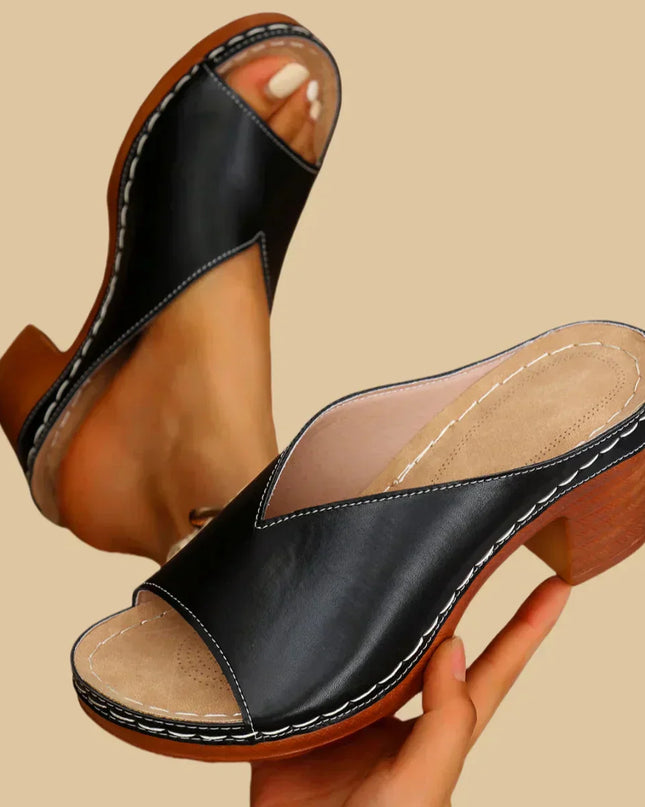 Women’s Metallic Block Heel Mule Sandals