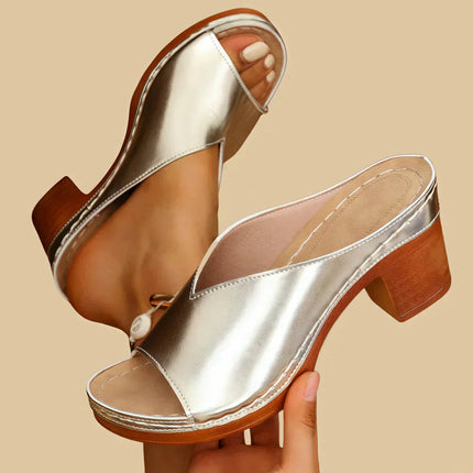 Women’s Metallic Block Heel Mule Sandals
