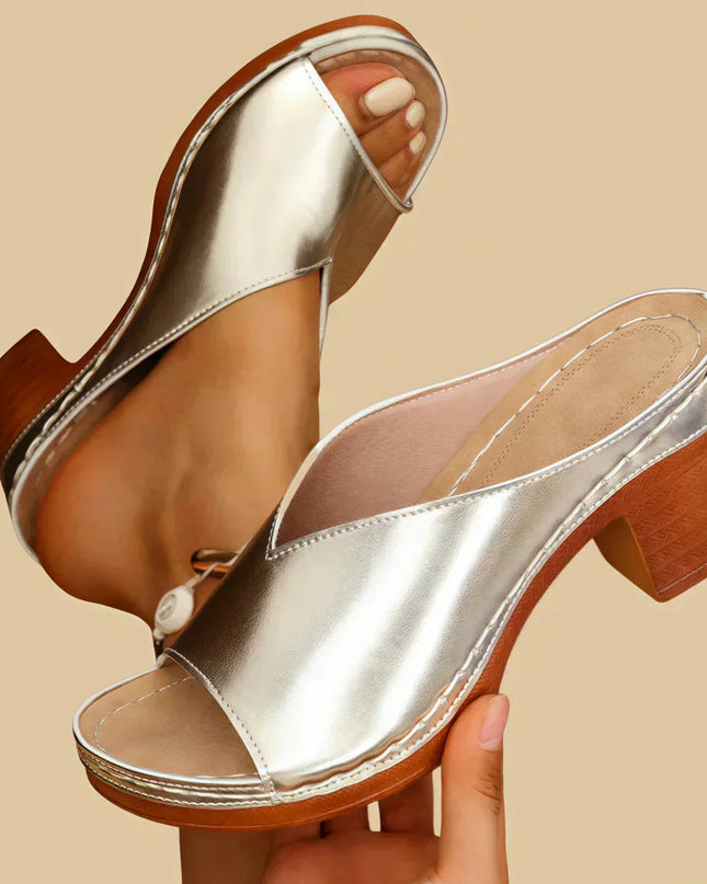 Women’s Metallic Block Heel Mule Sandals