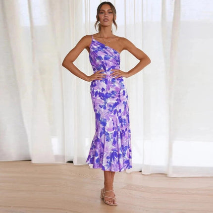 Women’s One-Shoulder Floral Midi Dress