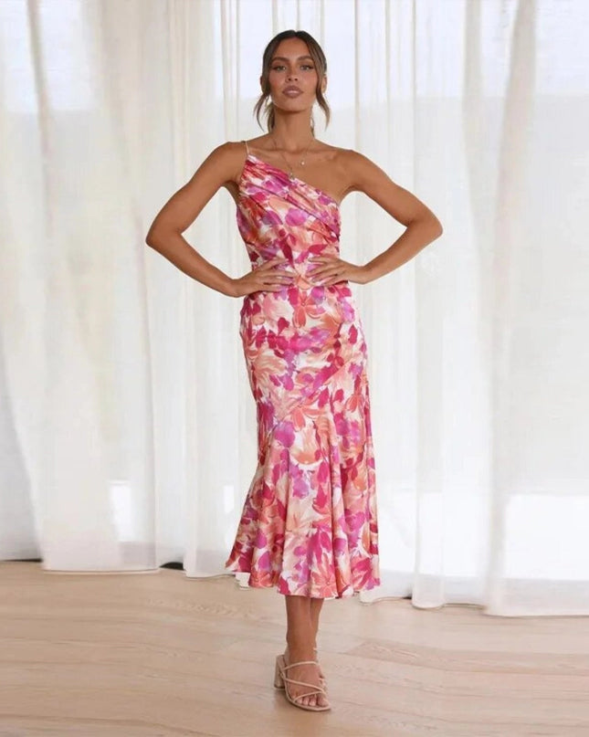 Women’s One-Shoulder Floral Midi Dress