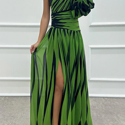 Women’s One-Shoulder Stripe Maxi Dress