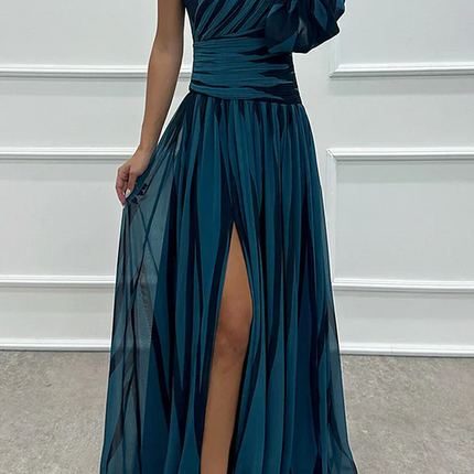 Women’s One-Shoulder Stripe Maxi Dress