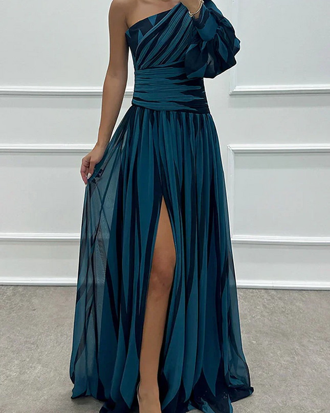 Women’s One-Shoulder Stripe Maxi Dress