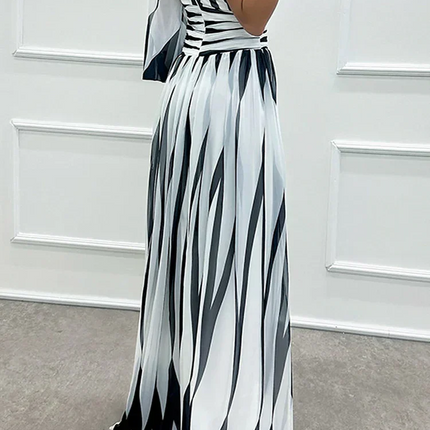 Women’s One-Shoulder Stripe Maxi Dress