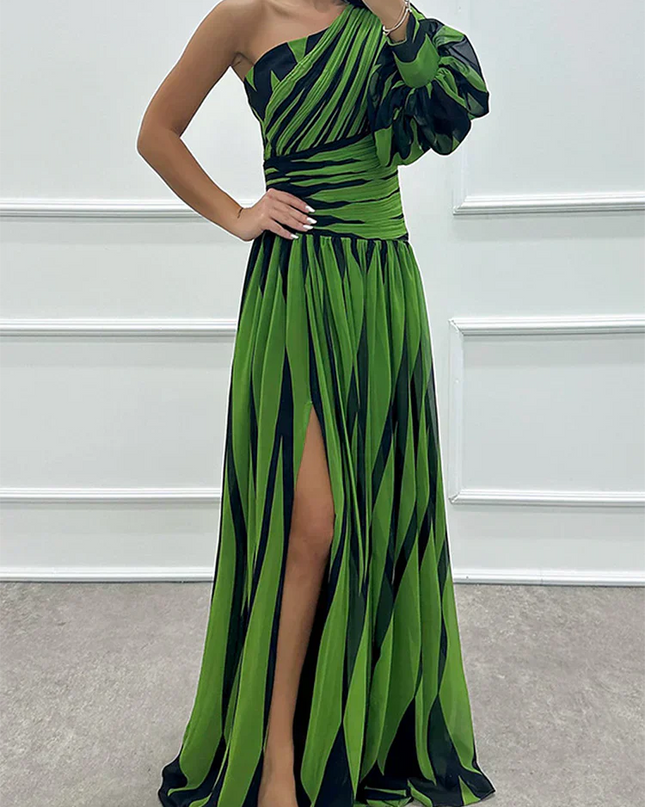 Women’s One-Shoulder Stripe Maxi Dress