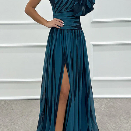 Women’s One-Shoulder Stripe Maxi Dress