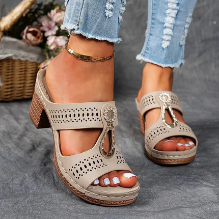 Women’s Perforated Cutout Block Heel Sandals