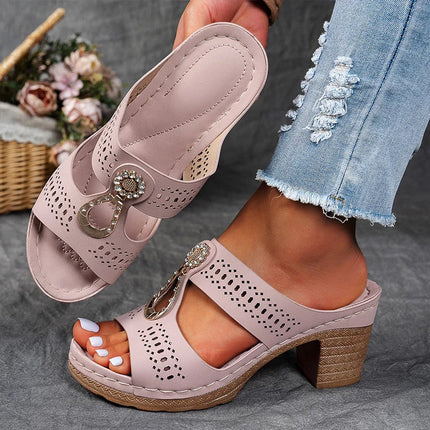 Women’s Perforated Cutout Block Heel Sandals