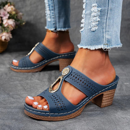 Women’s Perforated Cutout Block Heel Sandals