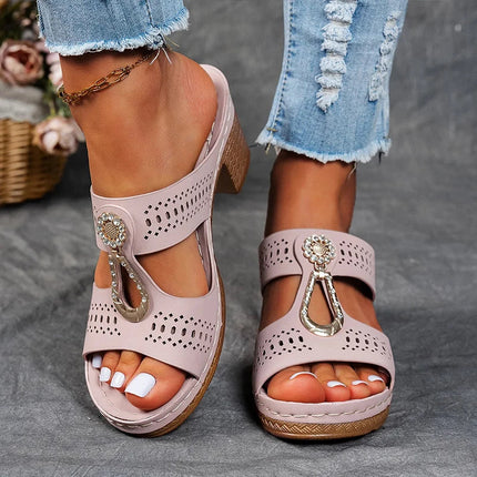 Women’s Perforated Cutout Block Heel Sandals