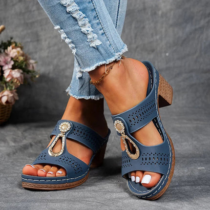 Women’s Perforated Cutout Block Heel Sandals