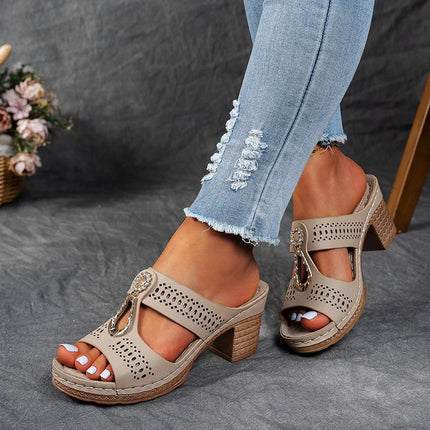 Women’s Perforated Cutout Block Heel Sandals