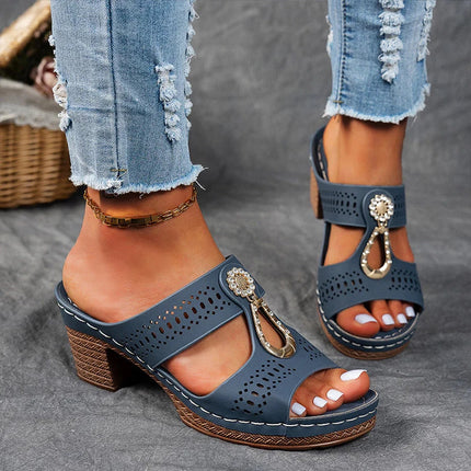 Women’s Perforated Cutout Block Heel Sandals