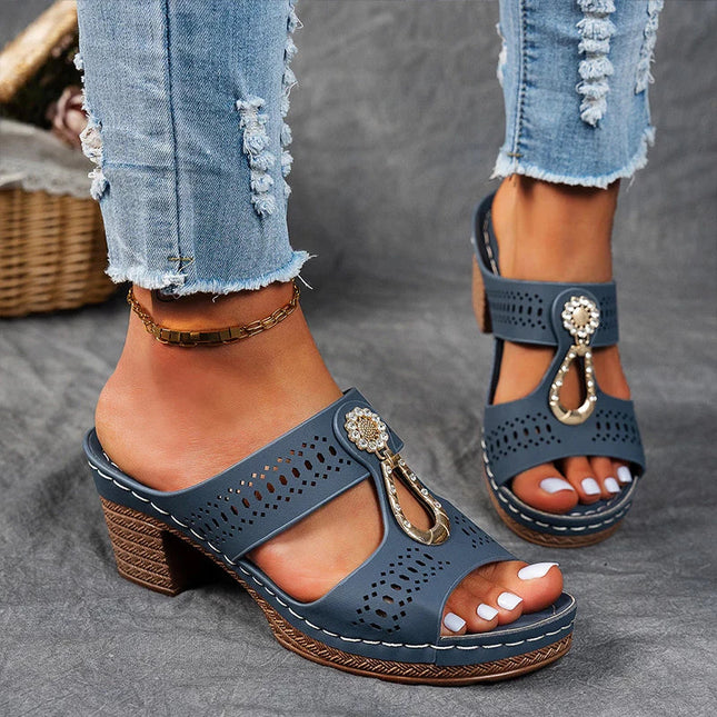 Women’s Perforated Cutout Block Heel Sandals
