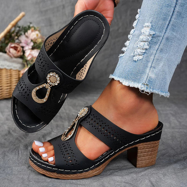 Women’s Perforated Cutout Block Heel Sandals