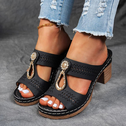 Women’s Perforated Cutout Block Heel Sandals