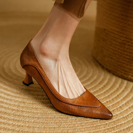Women’s Perforated Pointed Toe Kitten Heels