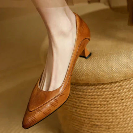 Women’s Perforated Pointed Toe Kitten Heels