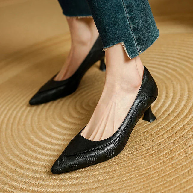 Women’s Perforated Pointed Toe Kitten Heels