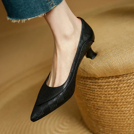 Women’s Perforated Pointed Toe Kitten Heels