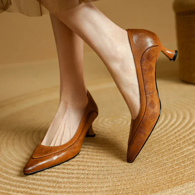 Women’s Perforated Pointed Toe Kitten Heels