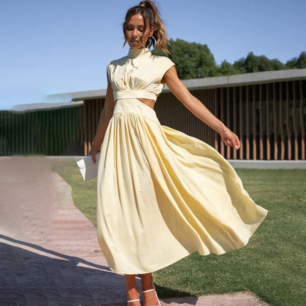 Women’s Pleated Cutout Midi Wedding Guest Dress
