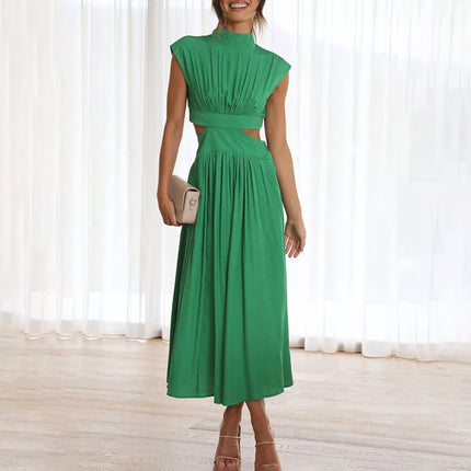 Women’s Pleated Cutout Midi Wedding Guest Dress