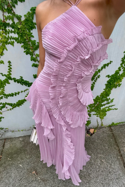 Women’s Pleated Ruffle Halter Summer Wedding Guest Dress
