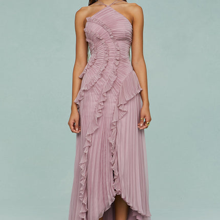 Women’s Pleated Ruffle Halter Summer Wedding Guest Dress